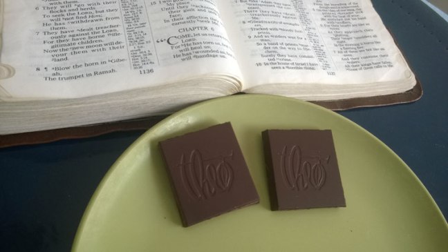 Hosea 6 Bible with Theo Orange 70 percent Dark Chocolate
